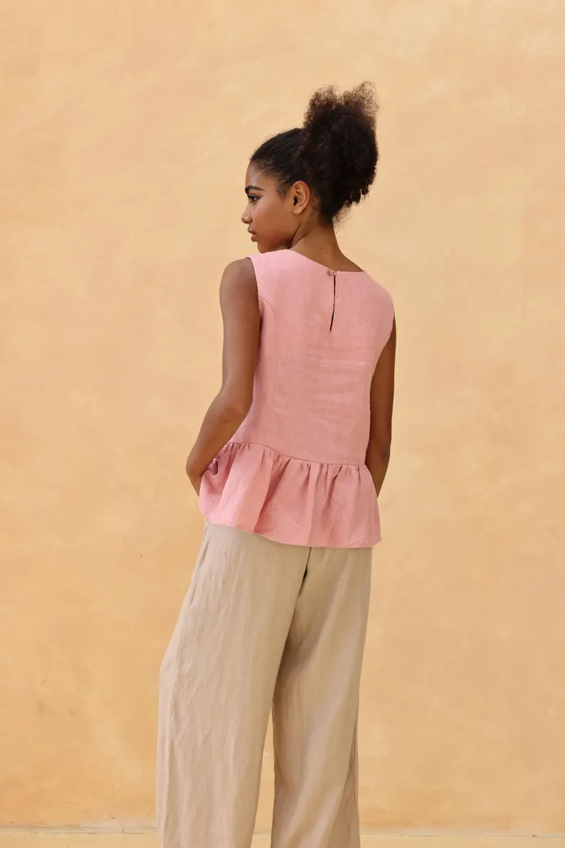 Sleeveless ruffle hem linen top HEIDI, Casual top, Custom fit - Image 4