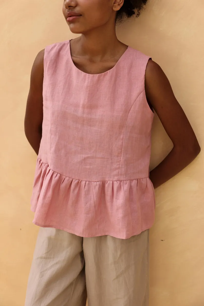 Sleeveless ruffle hem linen top HEIDI, Casual top, Custom fit - Image 2