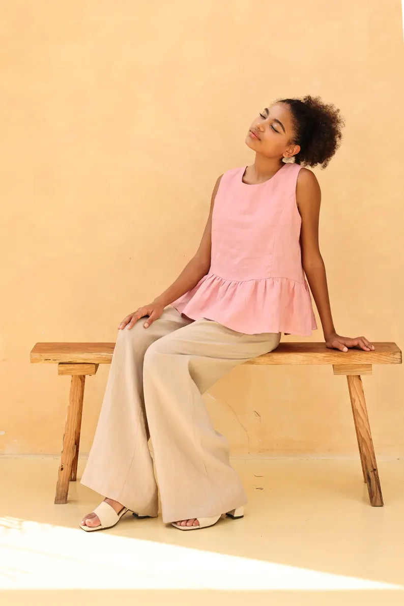 Sleeveless ruffle hem linen top HEIDI, Casual top, Custom fit - Image 5