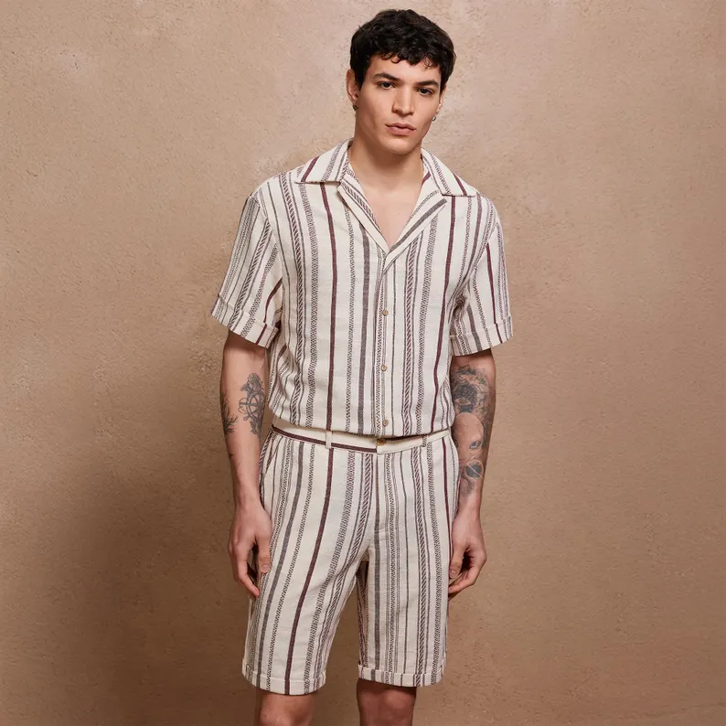Men's Rustic Linen Shirt and Shorts Set | Two Piece Summer Outfit | Breathable Beachwear | Casual Resort Wear | Marine Linen Set - Image 5