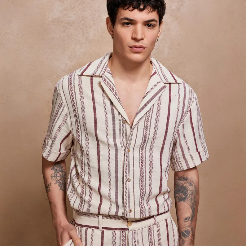 Men's Rustic Linen Shirt and Shorts Set | Two Piece Summer Outfit | Breathable Beachwear | Casual Resort Wear | Marine Linen Set